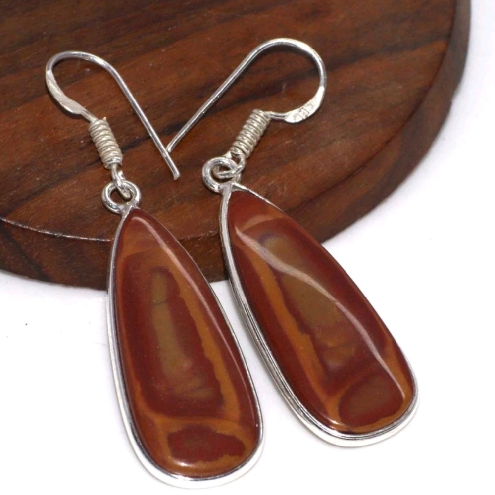 Australian Noreena Jasper Gemstone 925 Sterling Silver Handmade Dangle Earrings